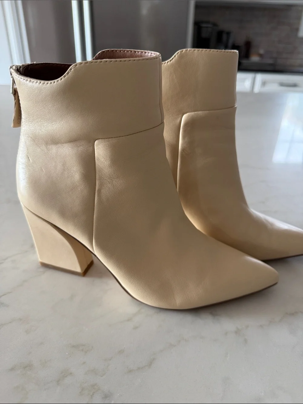Franco Sarto Cream Pointed Toe Ankle Booties